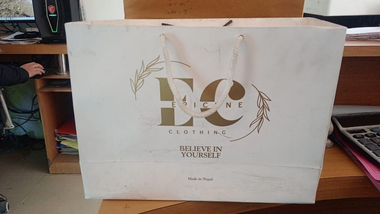 Paper bag manufactured for Epicene Clothing